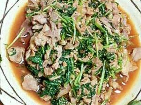 水菜と豚肉のニンニク炒め